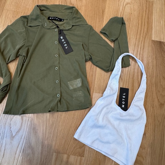 BNWT Motel Rocks Kelly Shirt Olive And Motel Rocks White Halter - Picture 9 of 11